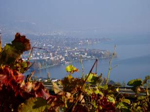 Vevey Montreux et le pont de l'autoroute dans la brume